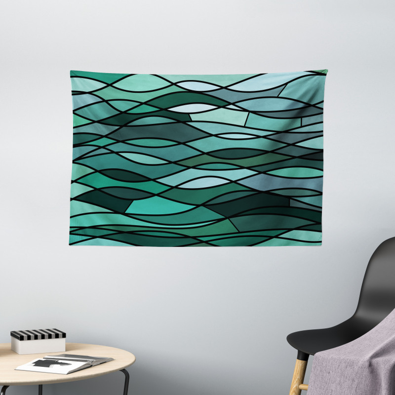Mosaic Sea Waves Inspired Wide Tapestry