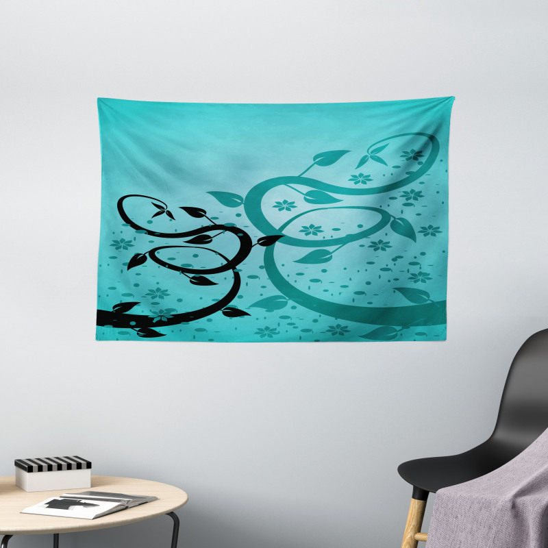 Floral Winding Tendrils Wide Tapestry