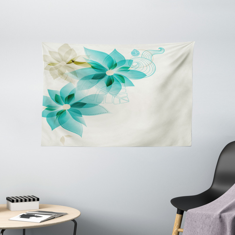 Vintage Floral Elements Wide Tapestry