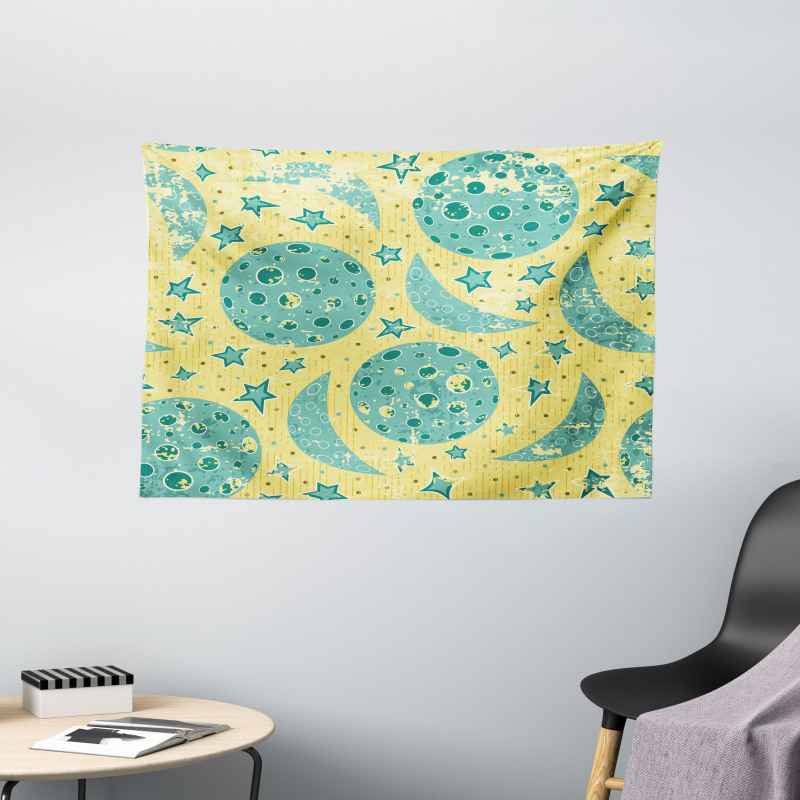 Grunge Style Moon Phases Wide Tapestry
