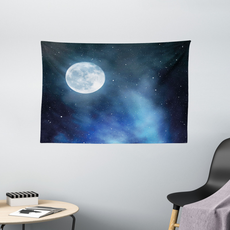 Starry Night Sky Full Moon Wide Tapestry