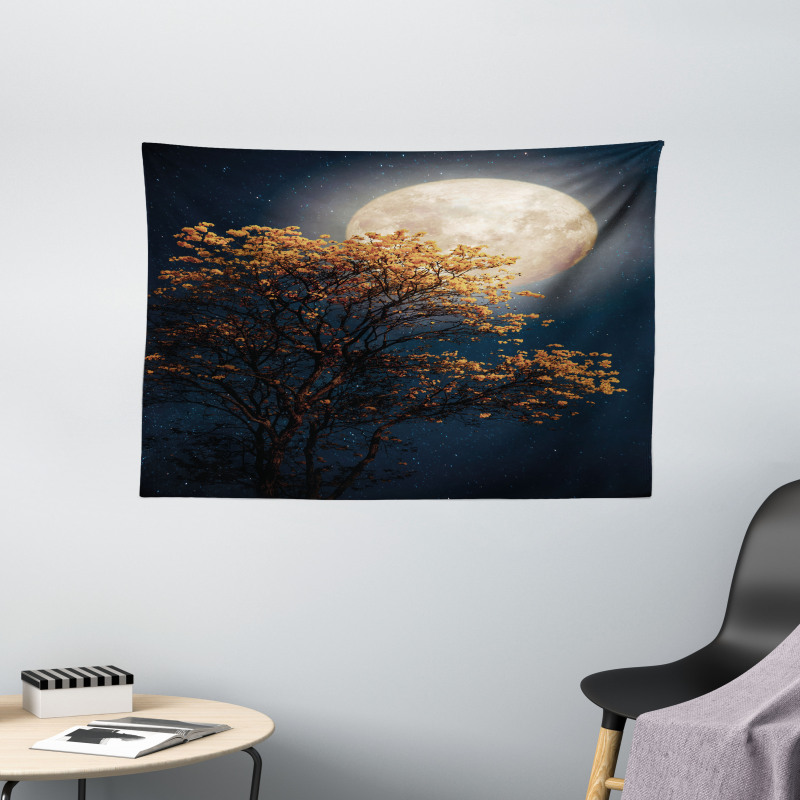 Retro Yellow Flowers Tree Wide Tapestry