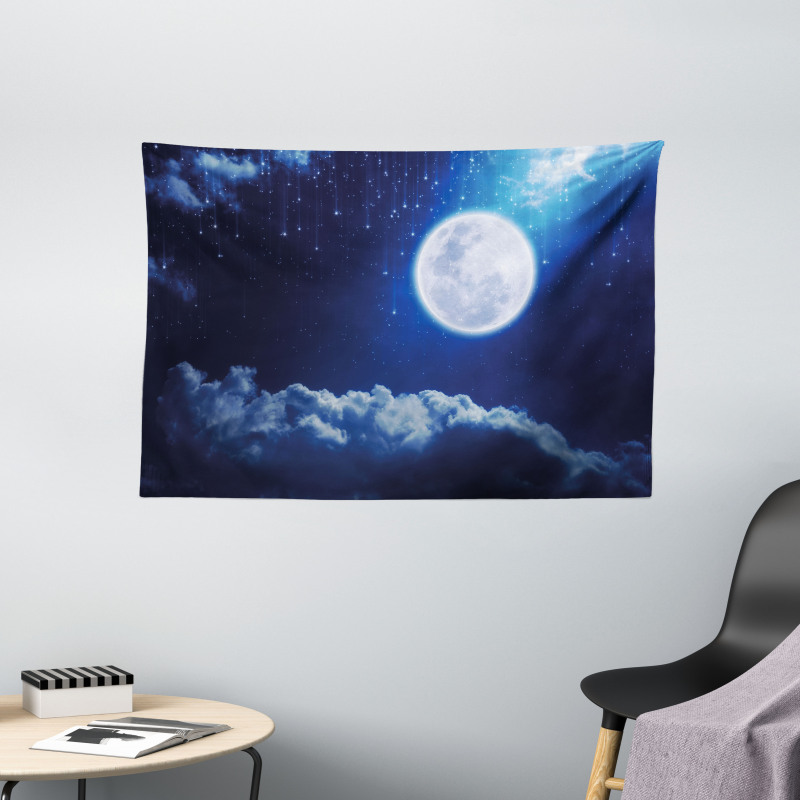 Full Moon Falling Stars Wide Tapestry