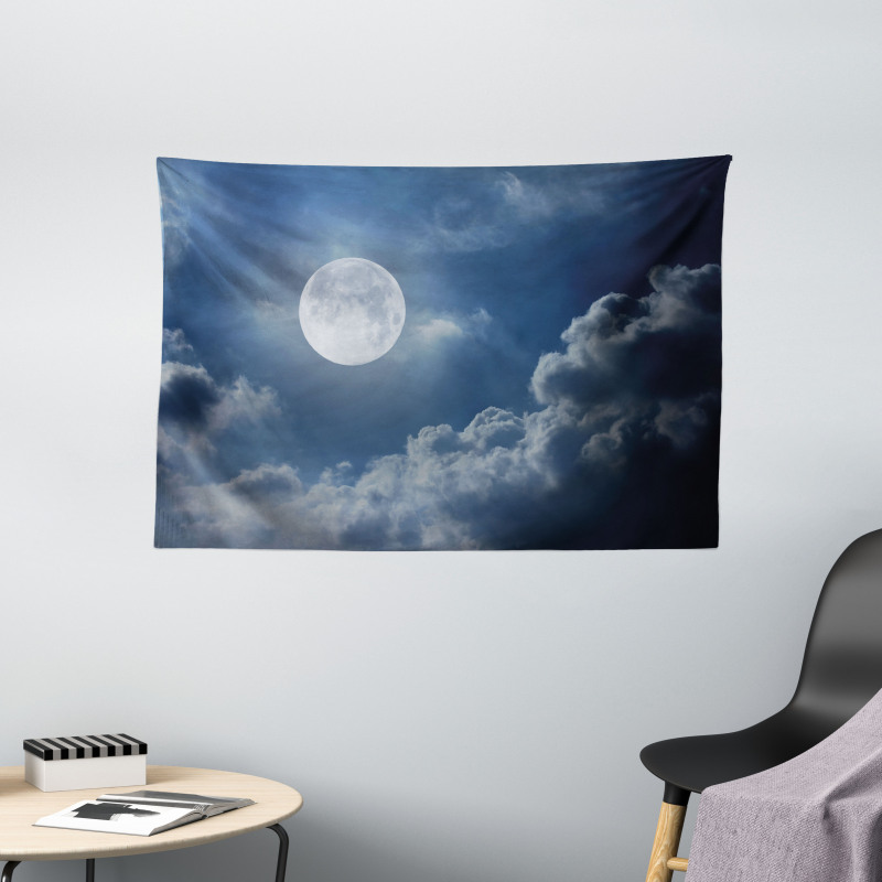 Night Skyline Full Moon Wide Tapestry