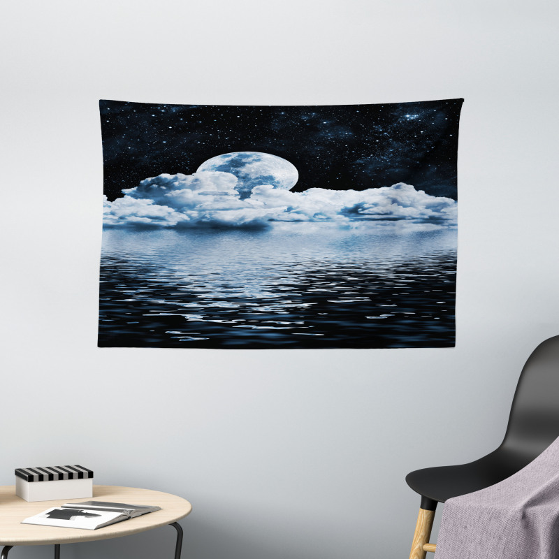 Moon Sets over Clouds Wide Tapestry