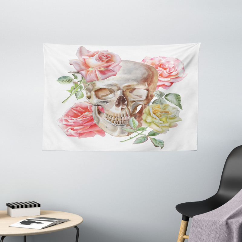Tender Bloom Skull Wide Tapestry