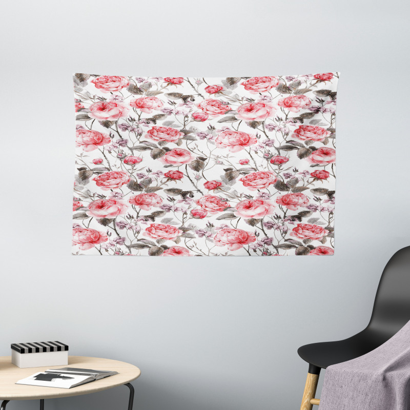 Classic Floral Watercolor Wide Tapestry