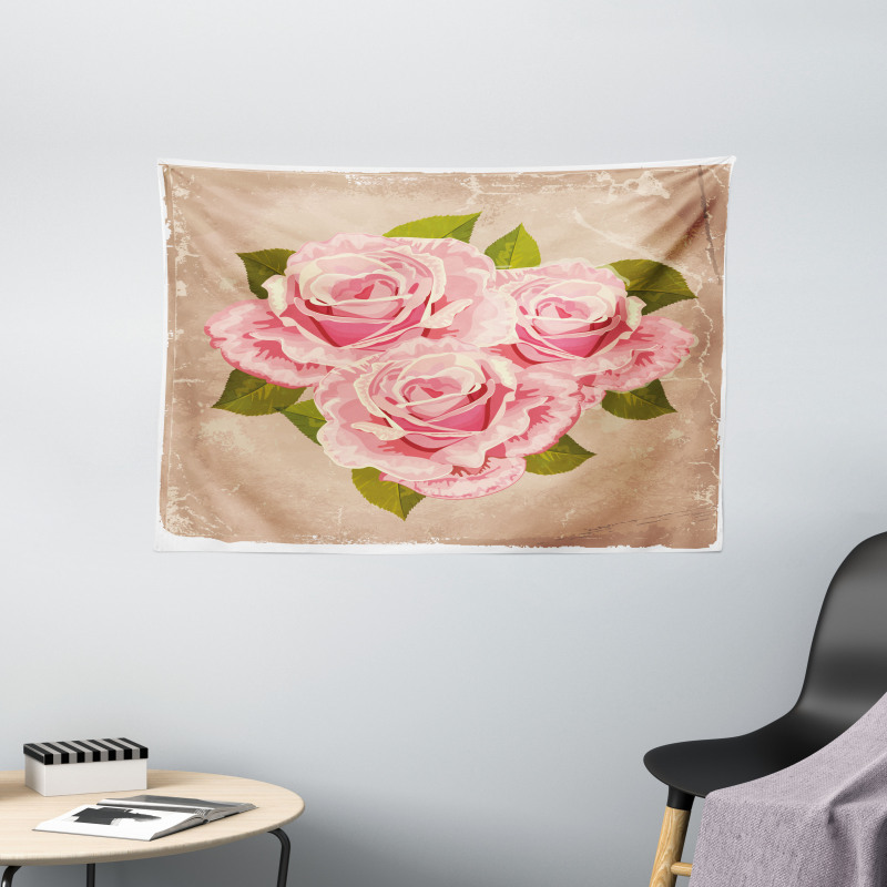 Pink Bouquet of Flowers Wide Tapestry