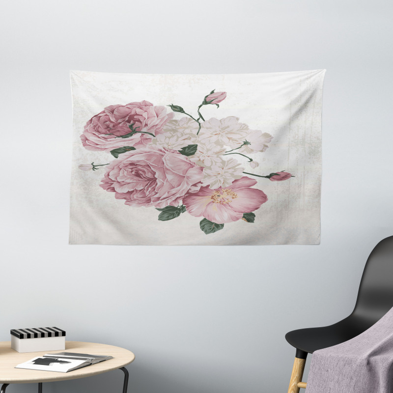 Old Roses Corsage Grunge Wide Tapestry