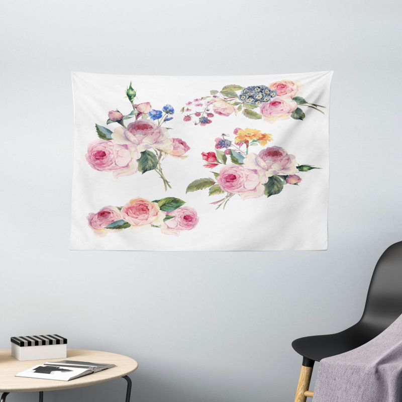 English Wild Roses Bouquet Wide Tapestry