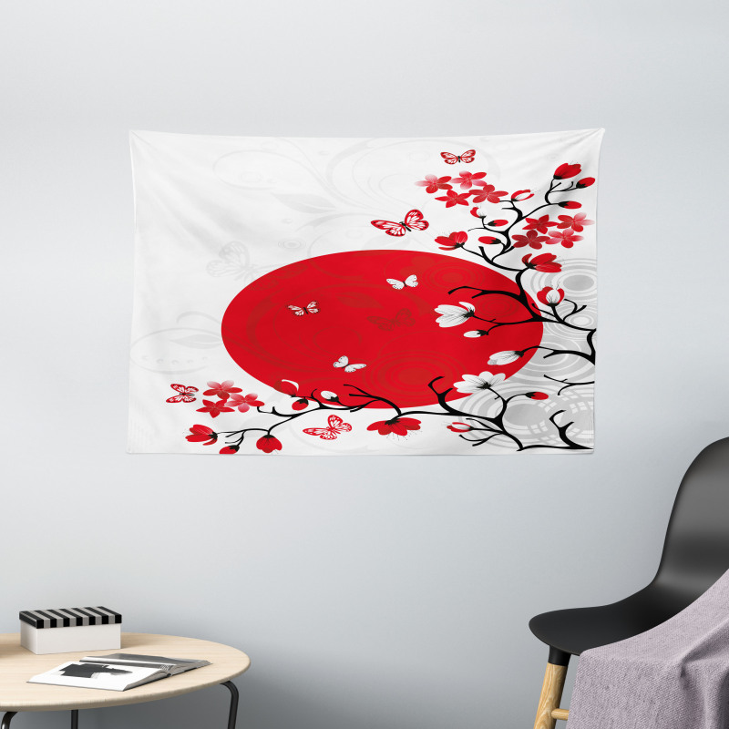 Cherry Sakura Trees Wide Tapestry