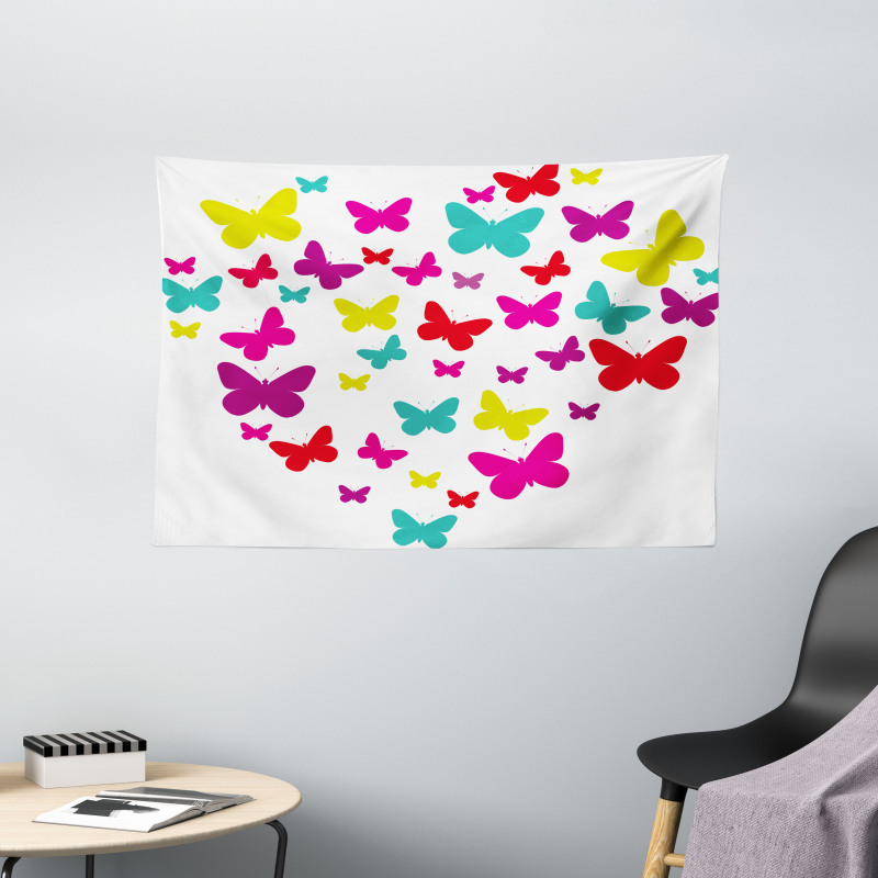 Butterfly Heart Love Wide Tapestry