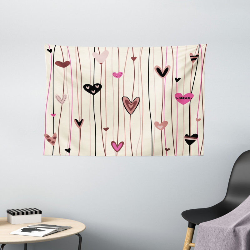 Heart Love Theme Wide Tapestry