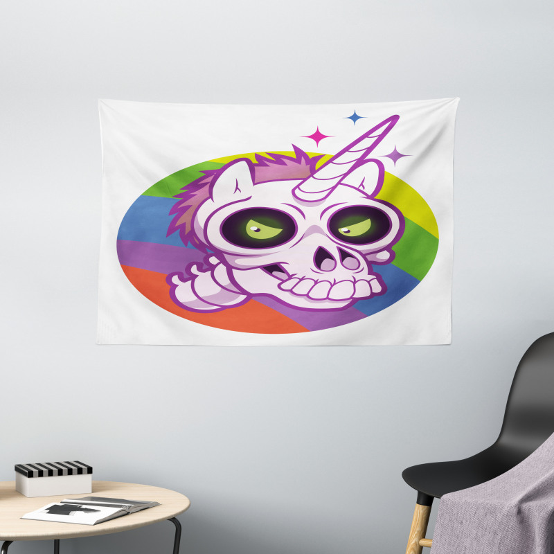 Cartoon Unicorn Design Wide Tapestry