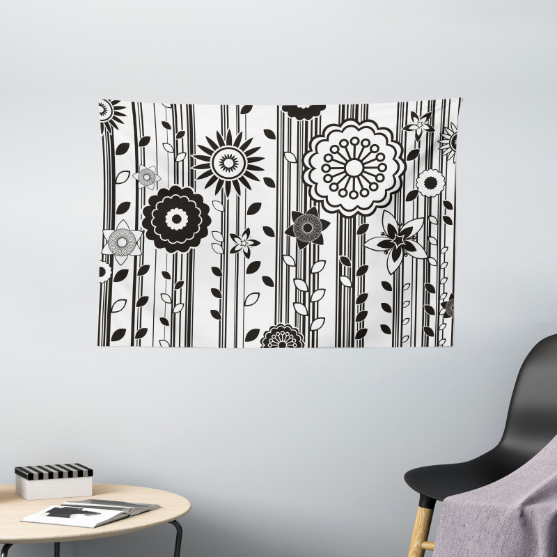 Funky Blossoms Wide Tapestry