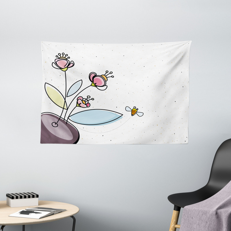 Flower Pot with Blossoms Wide Tapestry