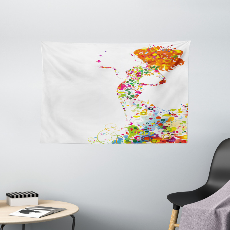 Summer Lady Silhouette Wide Tapestry