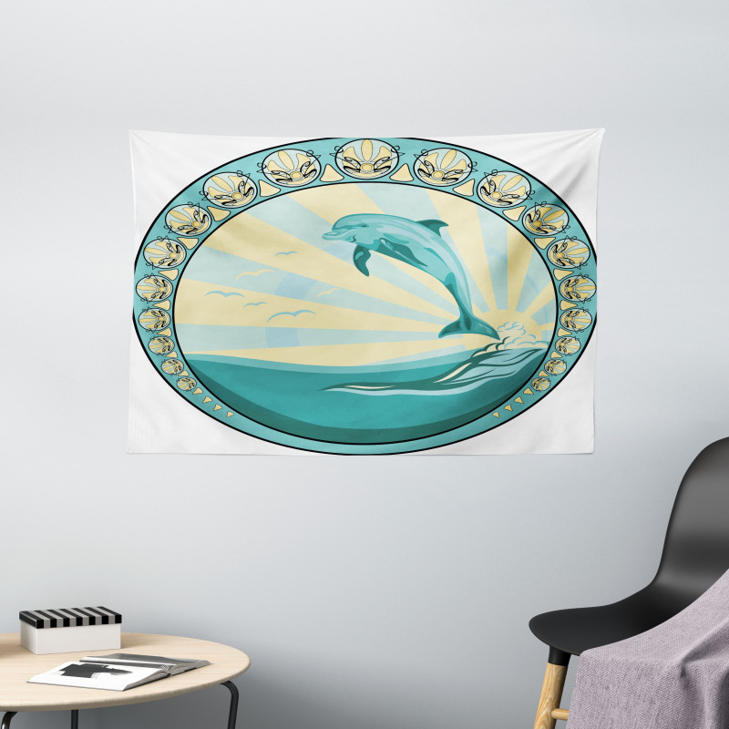 Mammal Jumping out Sea Wide Tapestry