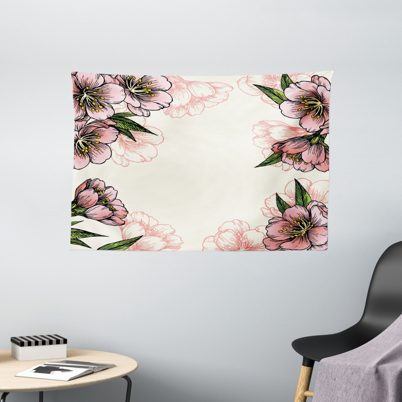 Botanical Spring Flowers Wide Tapestry