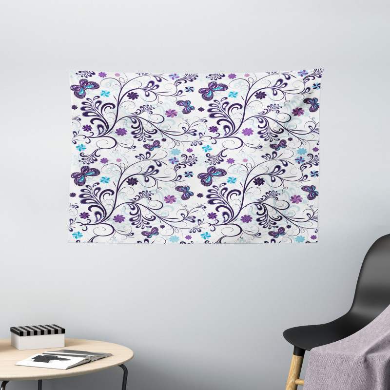 Butterflies and Swirls Wide Tapestry