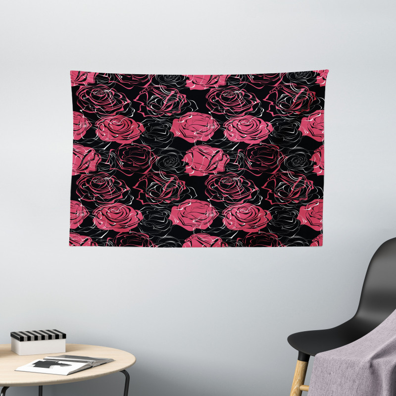 Ombre Rose Blooom Art Wide Tapestry