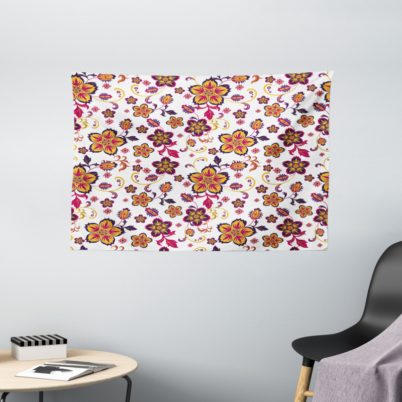 Blooming Flower Pattern Wide Tapestry