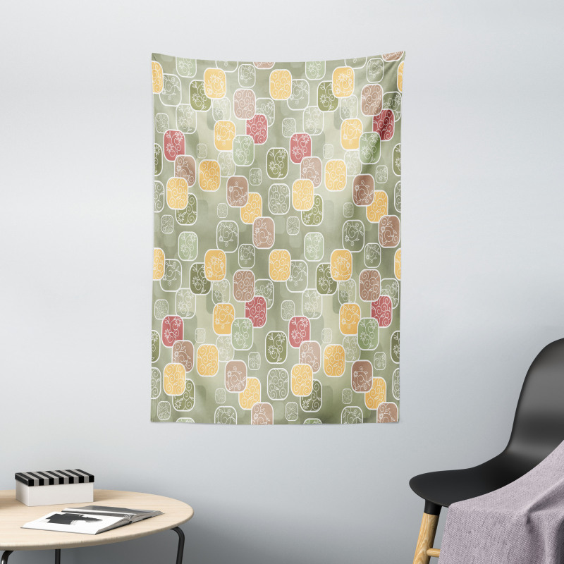 Geometric Squares Swirls Tapestry