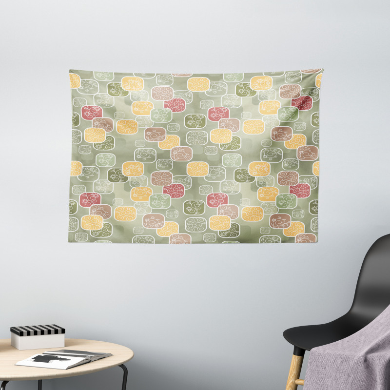 Geometric Squares Swirls Wide Tapestry