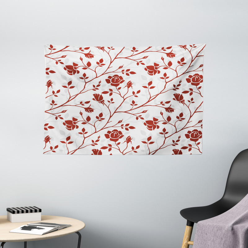 Monochrome Rose Leaves Wide Tapestry