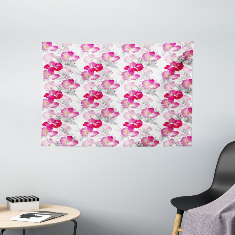 Watercolor Poppy Romance Wide Tapestry