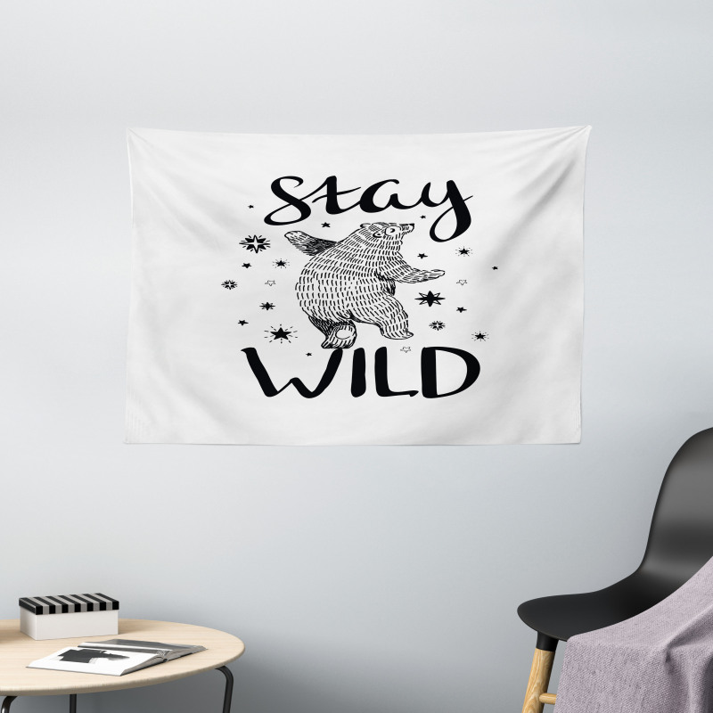 Dancing Bear and Words Wide Tapestry