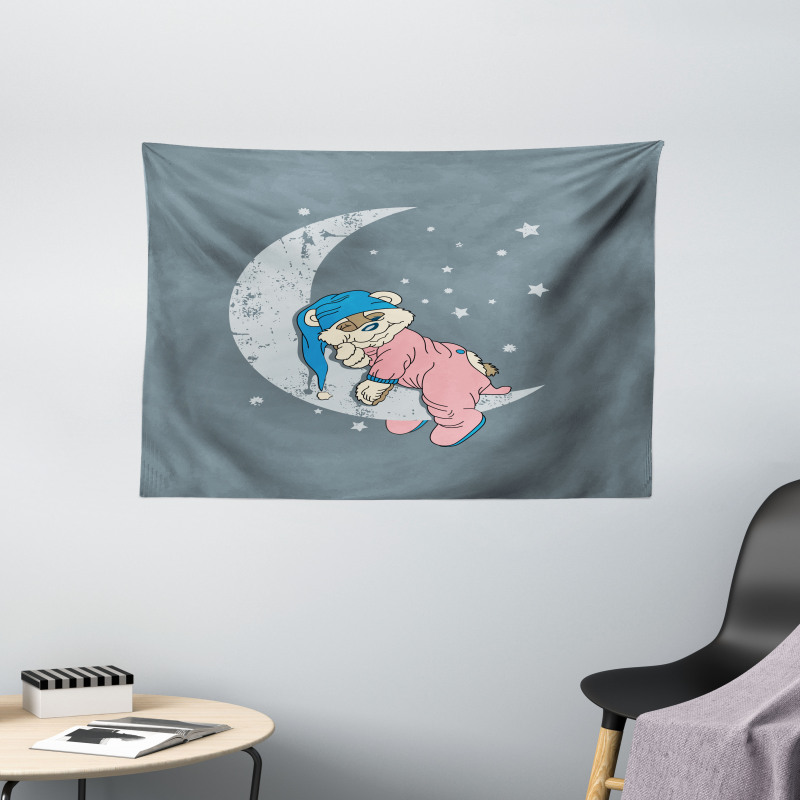 Baby Sleeping on the Moon Wide Tapestry