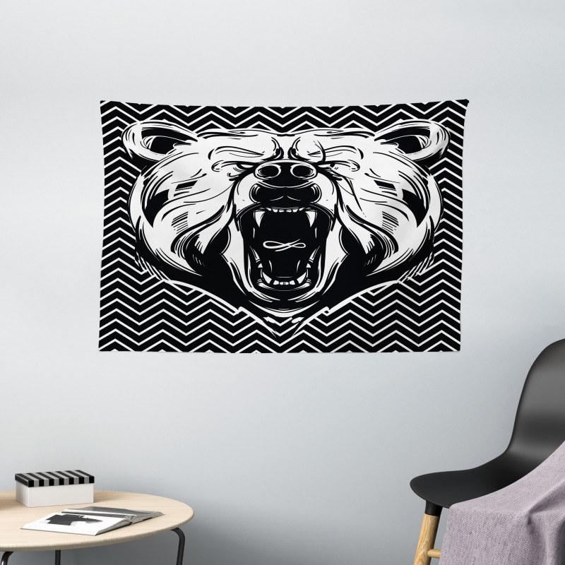 Scary Roar on Zigzag Lines Wide Tapestry