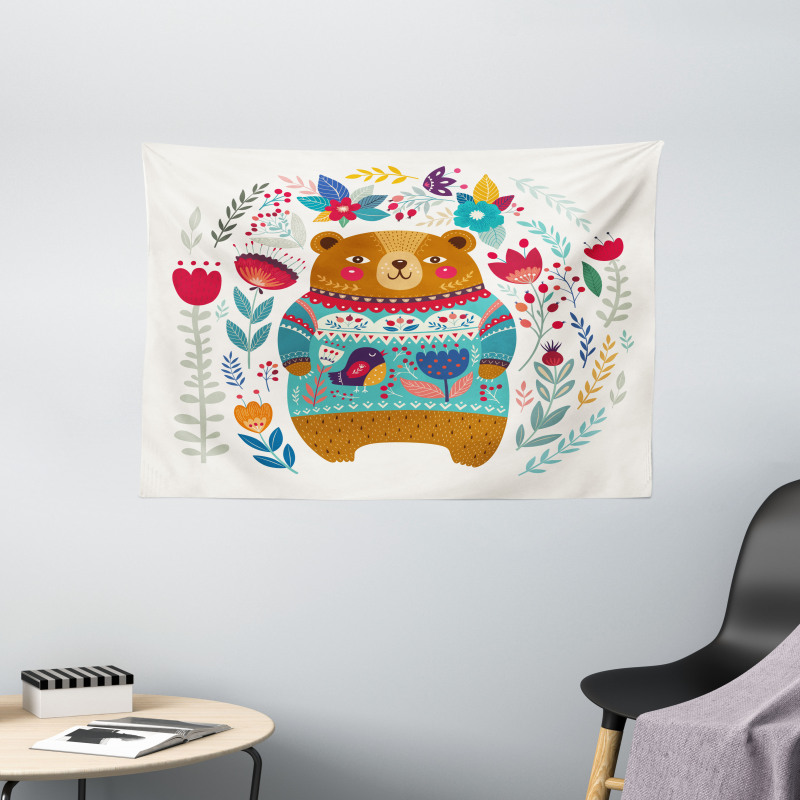 Cartoon Flowers Wide Tapestry