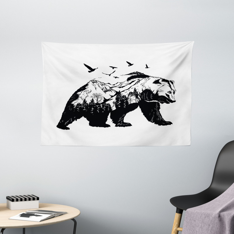 Wildlife Mammal Silhouette Wide Tapestry