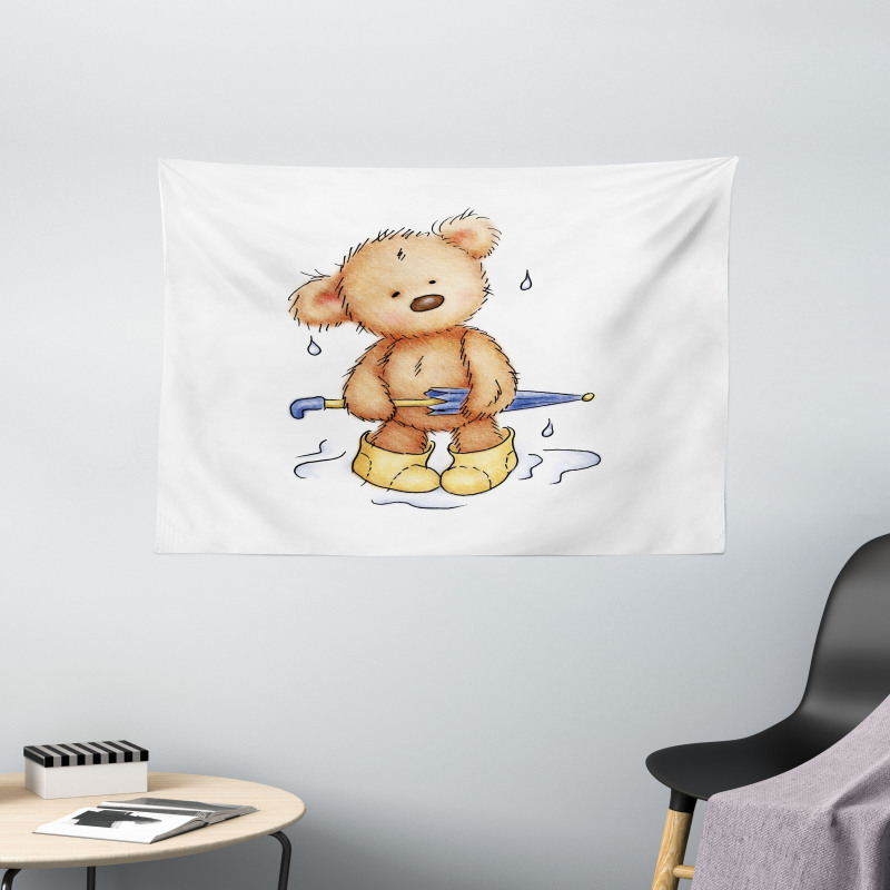 Teddy Bear Rain Umbrella Wide Tapestry