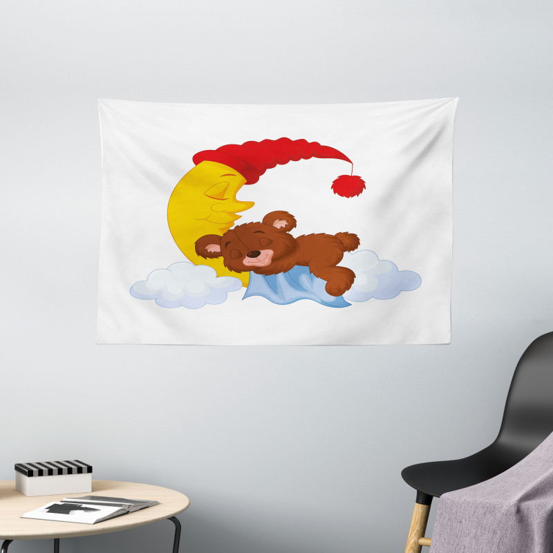 Kids Cartoon Baby on Moon Wide Tapestry