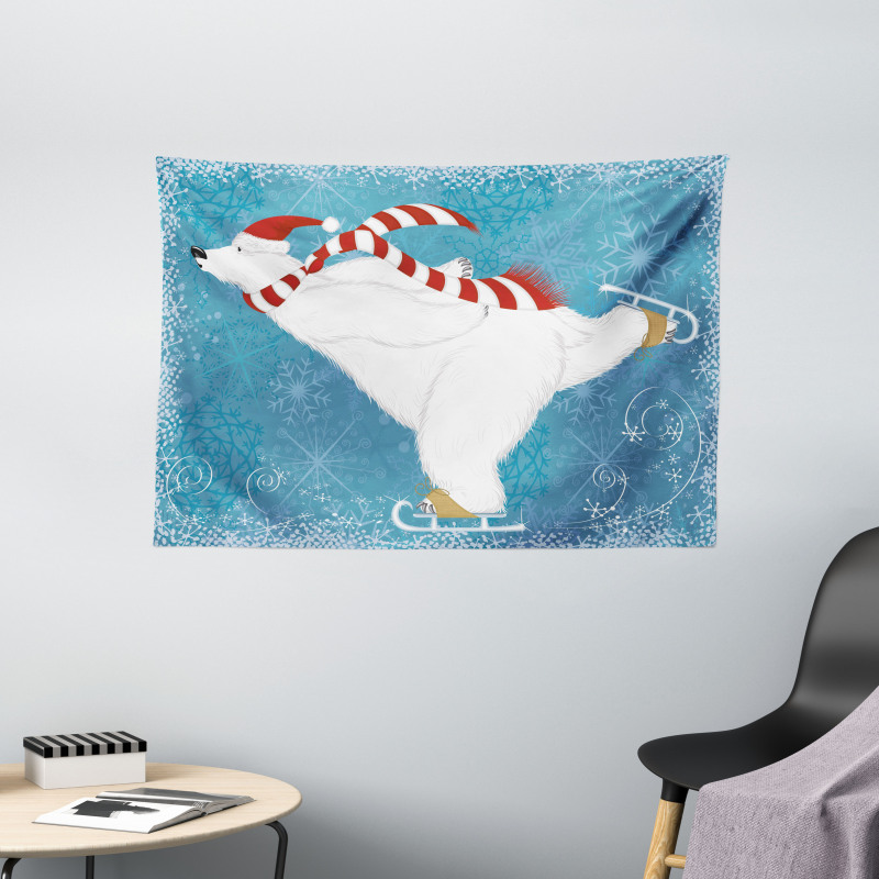 Ice Skating Polar Bear Wide Tapestry