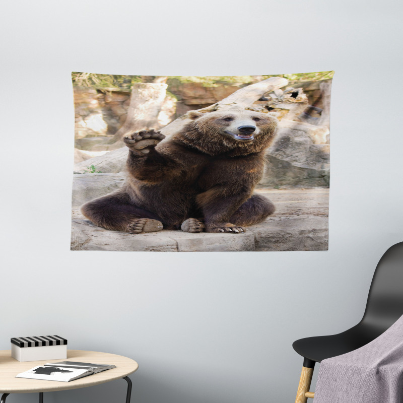 Friendly Animal Waving Paw Wide Tapestry