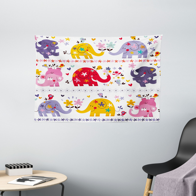 Happy Dancing Animals Wide Tapestry