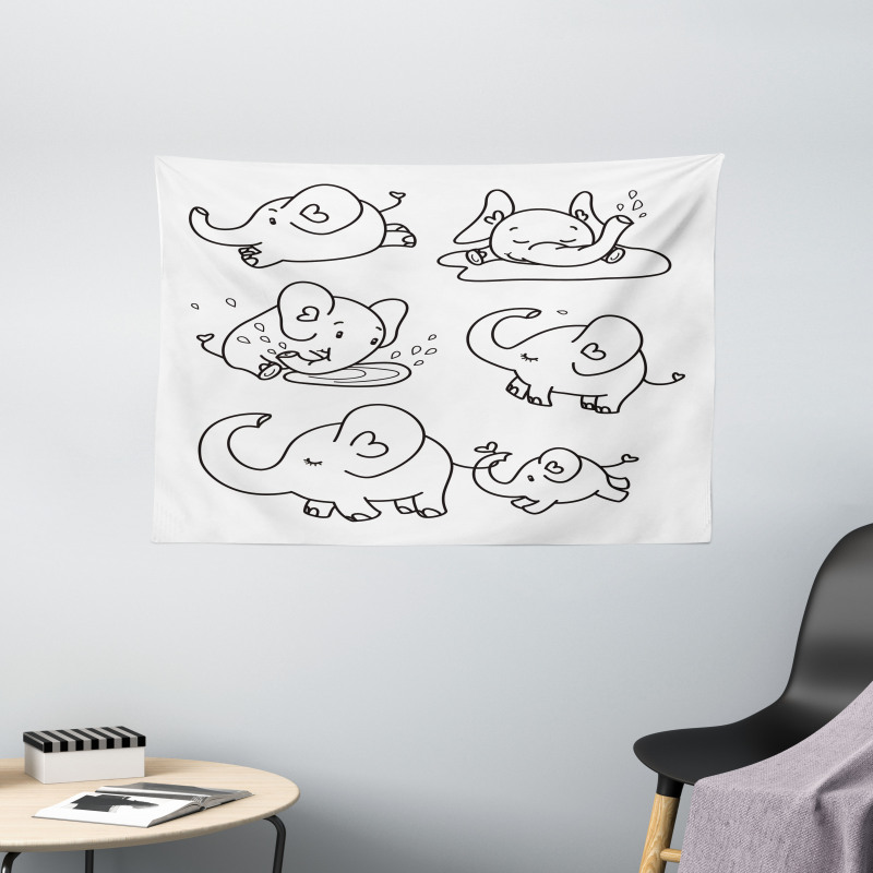 Monochrome Doodle Wide Tapestry