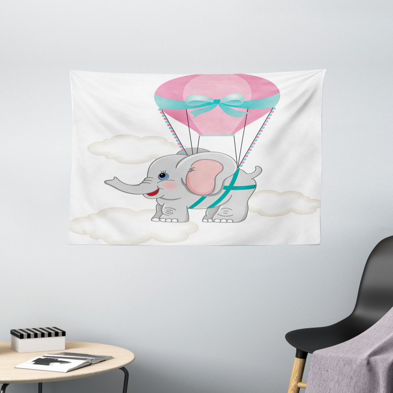Elephant Air Balloon Wide Tapestry