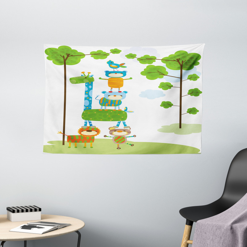 Funny Jungle Creatures Wide Tapestry