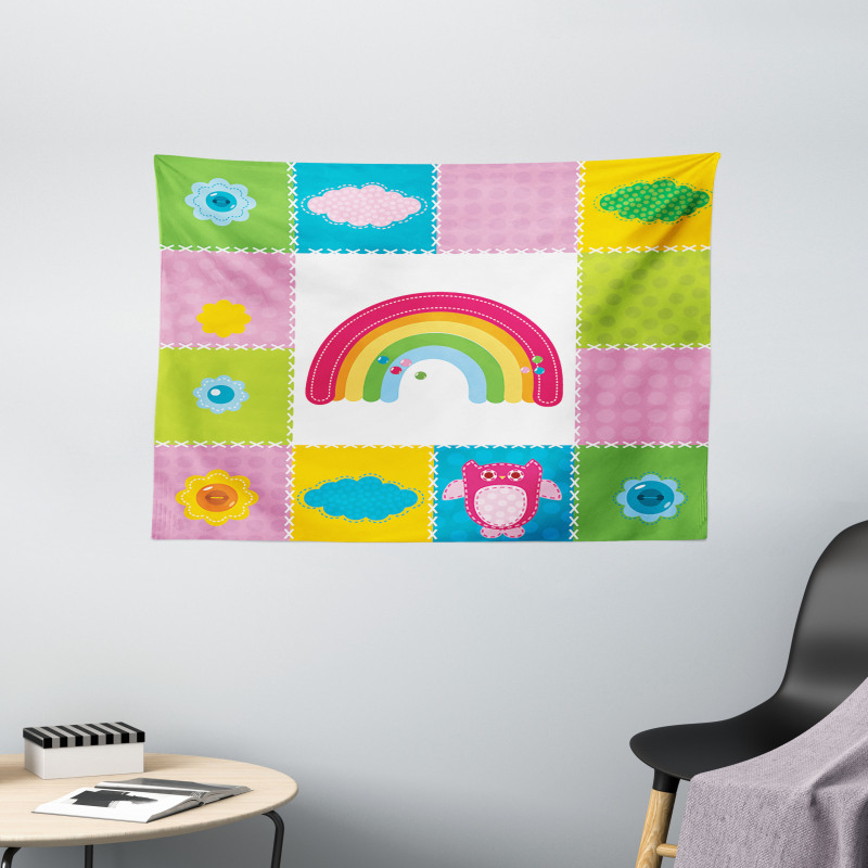 Squares Rainbow Nature Wide Tapestry