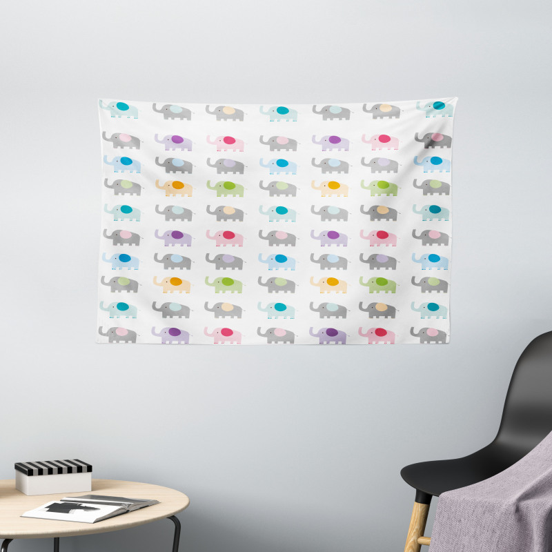 Colorful Fun Elephants Wide Tapestry