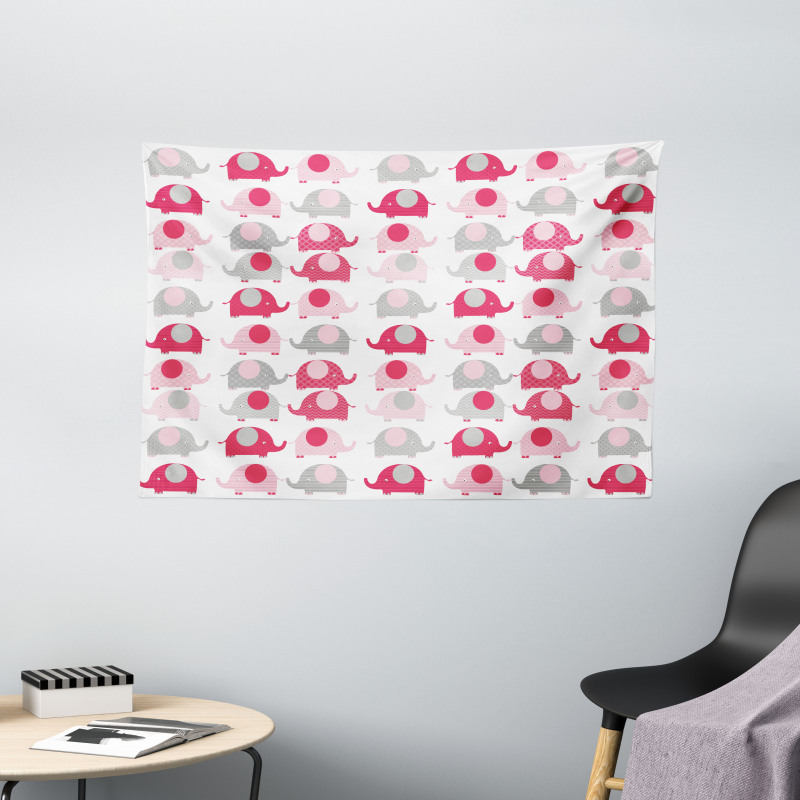 Abstract Elephants Dots Wide Tapestry