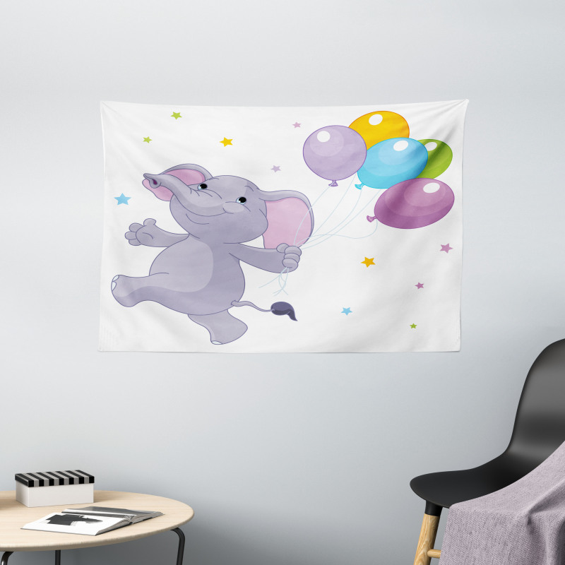 Happy Animal Balloons Wide Tapestry