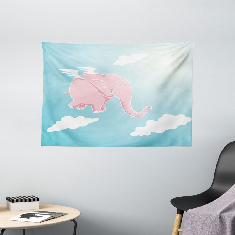 Pink Elephant Happiness Wide Tapestry