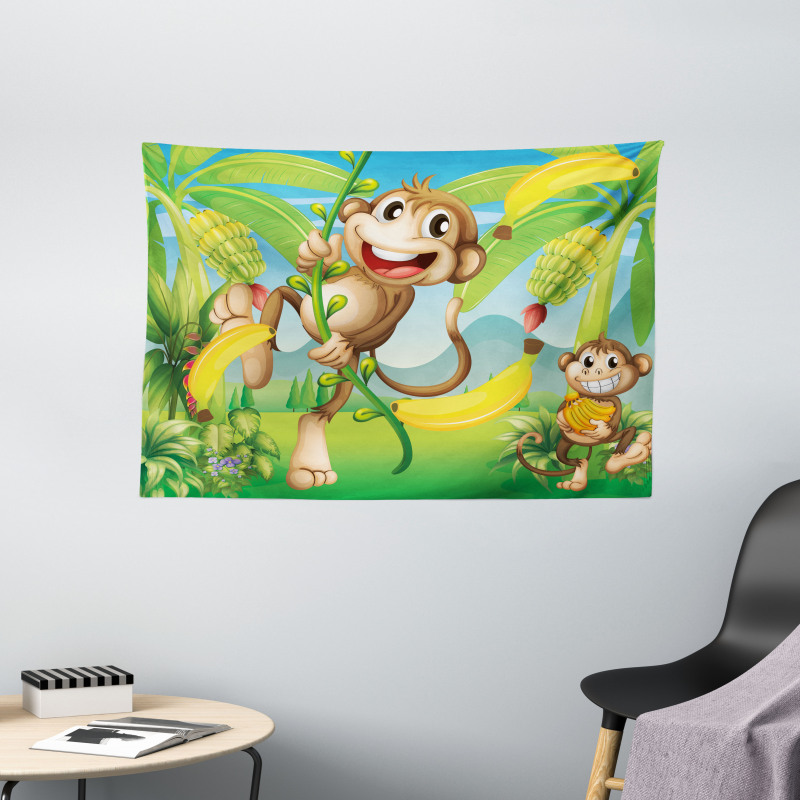 2 Monkeys and Bananas Wide Tapestry