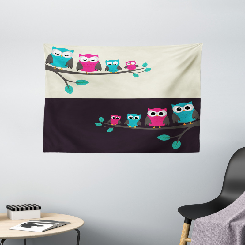 Family of Owls Wide Tapestry